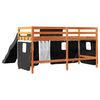 vidaXL Kids' Loft Bed with Curtains White&Black 80x200 cm Solid Wood Pine