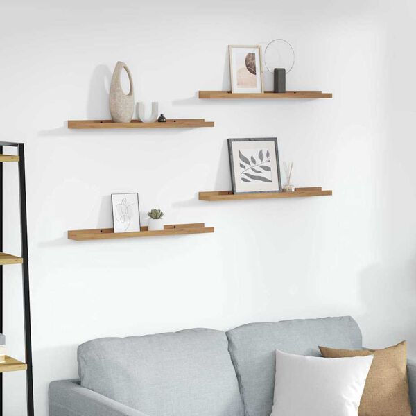 vidaXL Wall Shelf with Shelf 4 pcs Brown 60 x 9 x 3 cm Engineered Wood