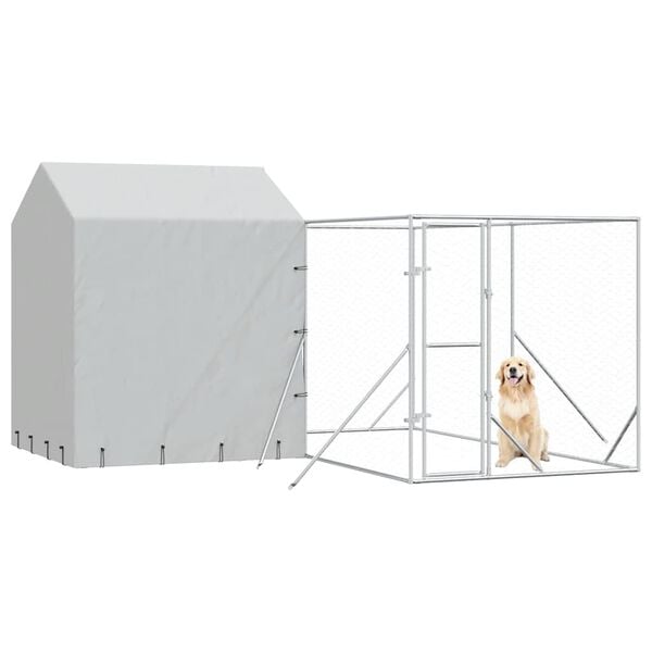 vidaXL Outdoor Dog Kennel with Roof Silver 4x4x2.5 m Galvanised Steel