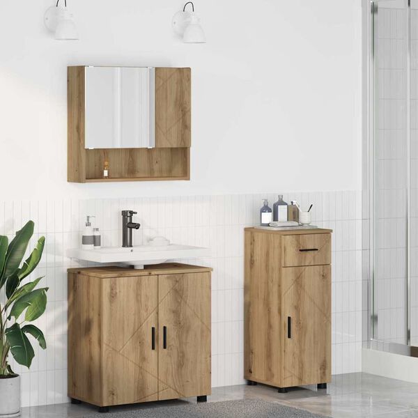vidaXL Bathroom Furniture Set with Drawer with Door 3 pcs Artisan Oak