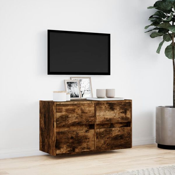 vidaXL TV Wall Cabinet with LED Lights Smoked Oak 80x31x45 cm