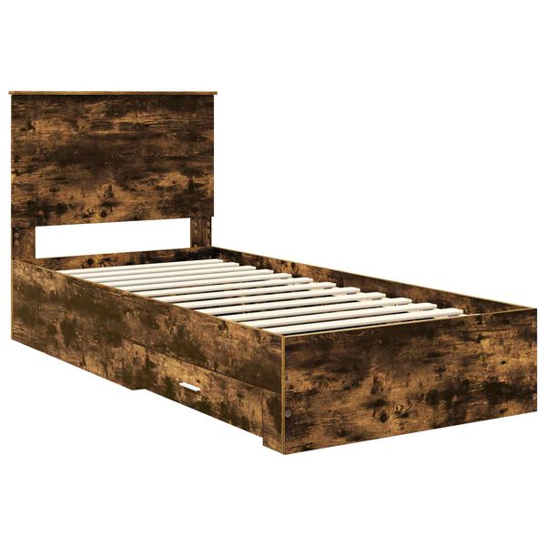 vidaXL Bed Frame with Headboard Smoked Oak 90 x 200 cm Engineered Wood
