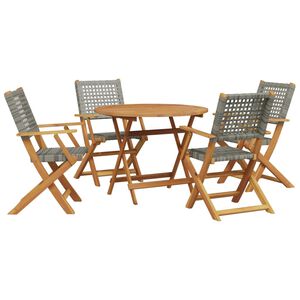 vidaXL 5 Piece Garden Dining Set Grey Poly Rattan and Solid Wood