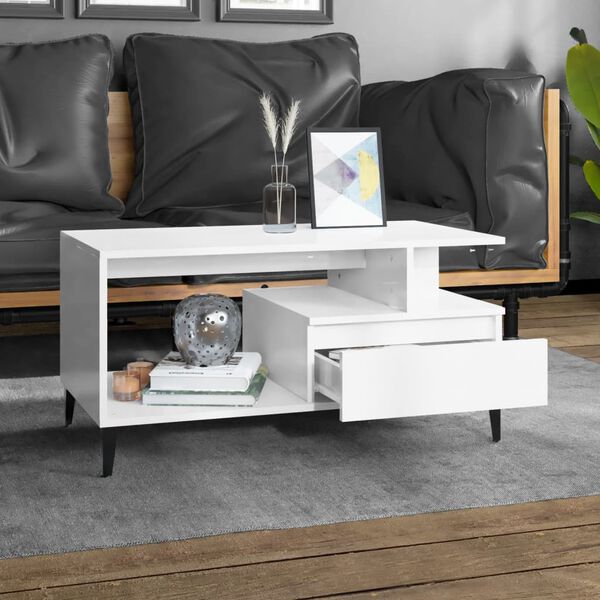 vidaXL Coffee Table High Gloss White 90x49x45 cm Engineered Wood