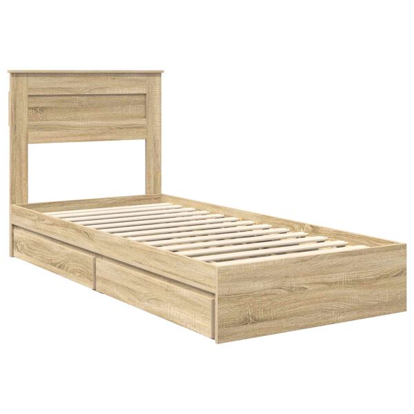 vidaXL Storage Bed with Drawer Sonoma Oak 75 x 190 cm Engineered Wood