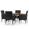 vidaXL 5 Piece Garden Bistro Set Poly Rattan and Solid Wood Black