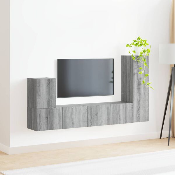 vidaXL TV Cabinet Set Wall-mounted 3 pcs Grey Sonoma Engineered Wood