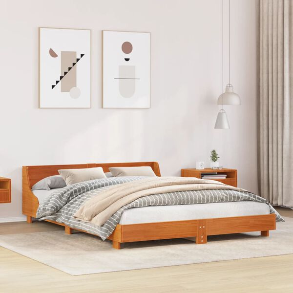 vidaXL Bed Frame without Mattress Wax Brown 150x200 cm King Size Solid Wood Pine
