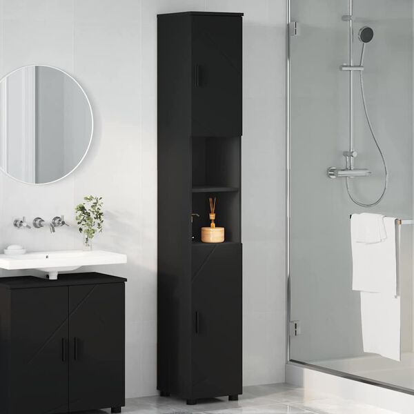vidaXL Bathroom Tall Cabinet Black 30 x 35 x 192 cm Engineered wood