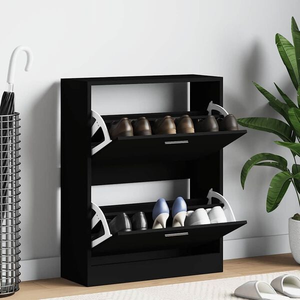 vidaXL Shoe Cabinet Black 63x24x81 cm Engineered Wood