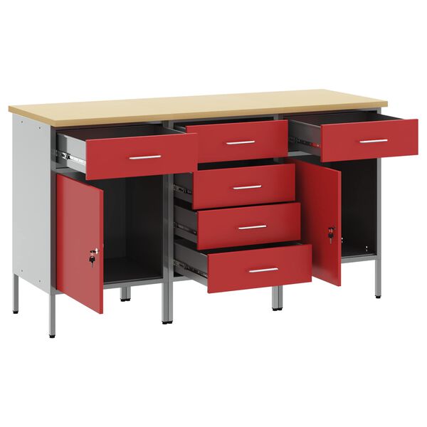 vidaXL Work Cabinet with Drawer 3 pcs Red and Grey 75 x 45 x 85 cm