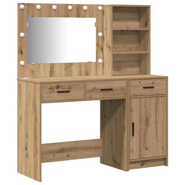 vidaXL Dressing Table with Mirror Lights 2 pcs Brown Engineered Wood