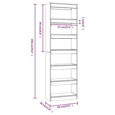 vidaXL Book Cabinet/Room Divider Grey Sonoma 60x30x198 cm