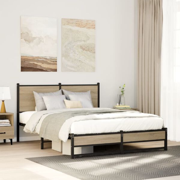 vidaXL Metal Bed Frame without Mattress Sonoma Oak 150x200 cm King Size