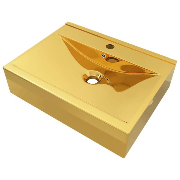 vidaXL Wash Basin with Overflow 60x46x16 cm Ceramic Gold