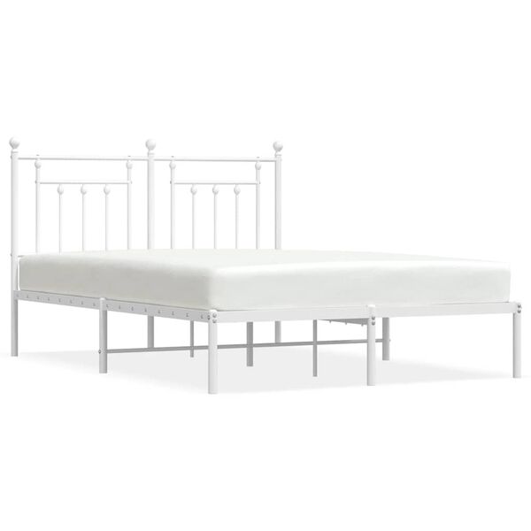 vidaXL Metal Bed Frame without Mattress with Headboard White 150x200cm