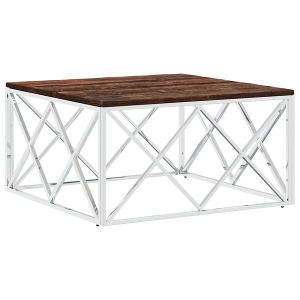 vidaXL Coffee Table Stainless Steel and Solid Wood Reclaimed