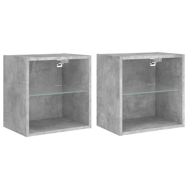 vidaXL Bedside Cabinets with LED Lights Wall-mounted 2 pcs Concrete Grey