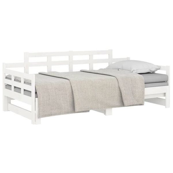 vidaXL Pull-out Day Bed without Mattress White Solid Wood Pine 2x cm