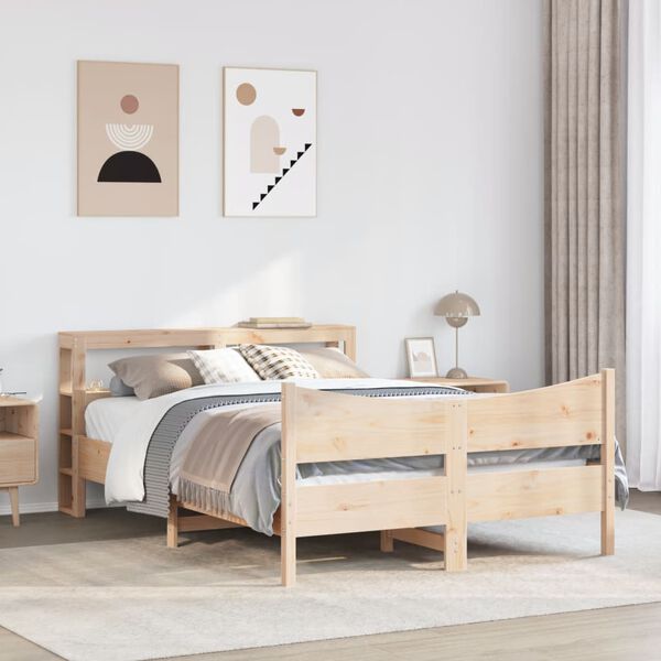 vidaXL Bed Frame with Headboard 135x190 cm Double Solid Wood Pine