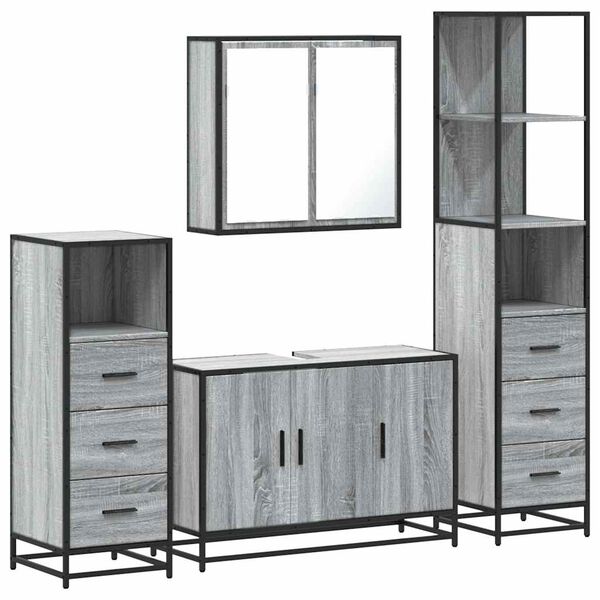 vidaXL 4 Piece Bathroom Furniture Set Grey Sonoma Engineered Wood