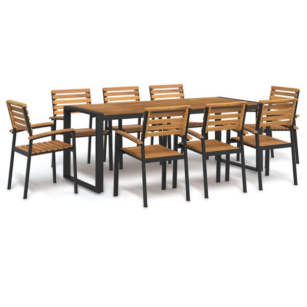 vidaXL 9 Piece Garden Dining Set Solid Wood Acacia and Metal