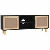 vidaXL TV Cabinet Black 105x30x40 cm Solid Wood Pine&Natural Rattan