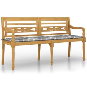 vidaXL Batavia Bench with Grey Check Pattern Cushion 150 cm Solid Wood Teak