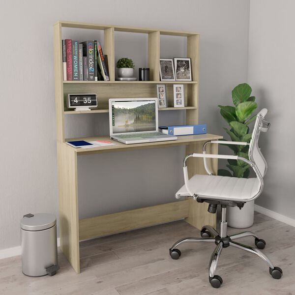 vidaXL Desk with Shelf Sonoma Oak 110x45x157 cm Engineered Wood