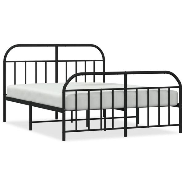 vidaXL Metal Bed Frame without Mattress with Footboard Black 140x190cm