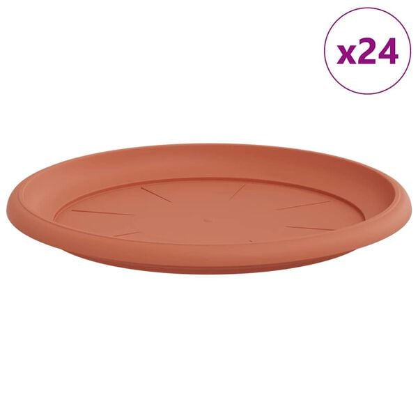 vidaXL Round Flower Tray 24 pcs Brick Red &Oslash; 27 x 2.5 cm Plastic