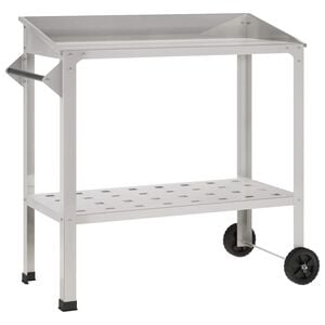 vidaXL Potting Table with Wheels 96 x 50 x 89 cm Stainless Steel