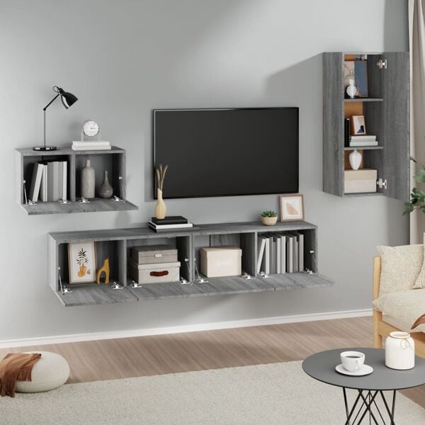vidaXL 4 Piece TV Cabinet Set Grey Sonoma Engineered Wood