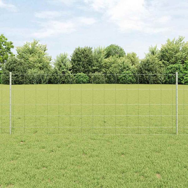 vidaXL Fence with Post Silver 0.8 x 25 m Steel