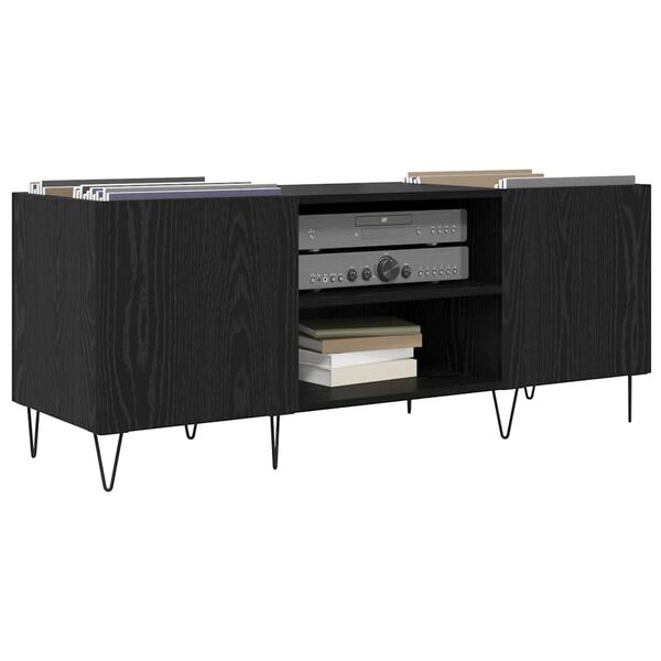 vidaXL Record Cabinet with Shelf with Door Black Oak 121 x 38 x 48 cm