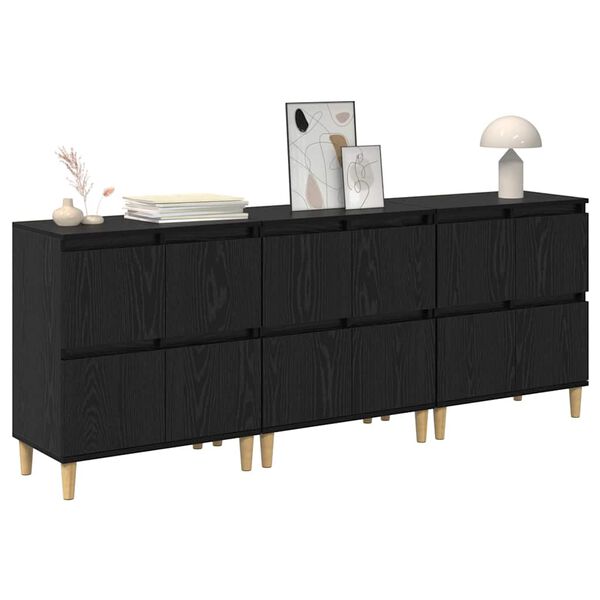 vidaXL Sideboards 3 pcs Black Oak 60 x 35 x 70 cm Engineered Wood