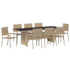 vidaXL Garden Dining Set 9 pcs Beige Poly Rattan