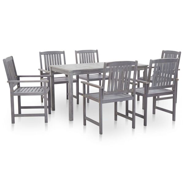 vidaXL 7 Piece Outdoor Dining Set Grey Wash Solid Acacia Wood