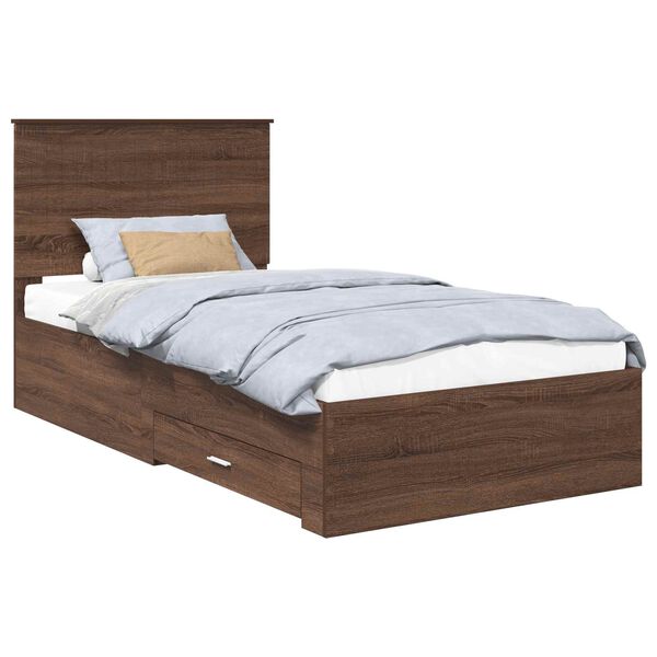 vidaXL Bed Frame Brown Oak and Silver 90 x 200 cm Engineered Wood
