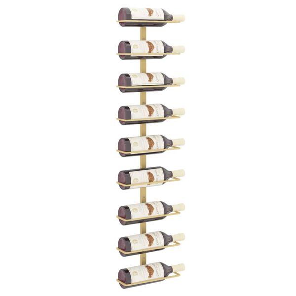 vidaXL Wall-mounted Wine Rack for 9 Bottles Gold Iron