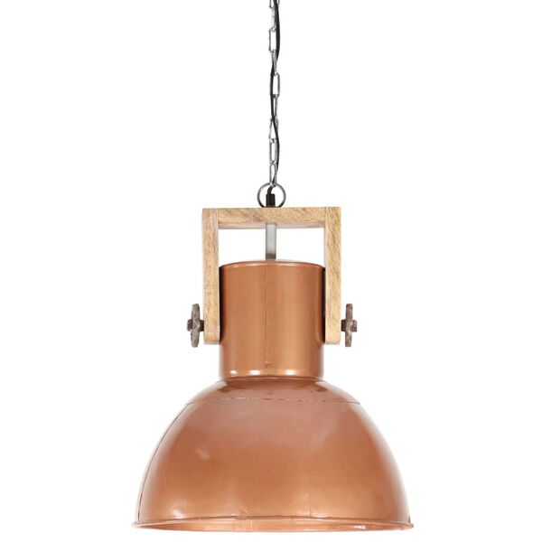 vidaXL Industrial Hanging Lamp 25 W Copper Round Mango Wood 42 cm E27