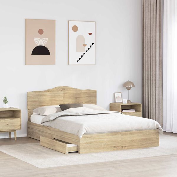 vidaXL Storage Bed with Drawer Sonoma Oak 140 x 190 cm Engineered Wood