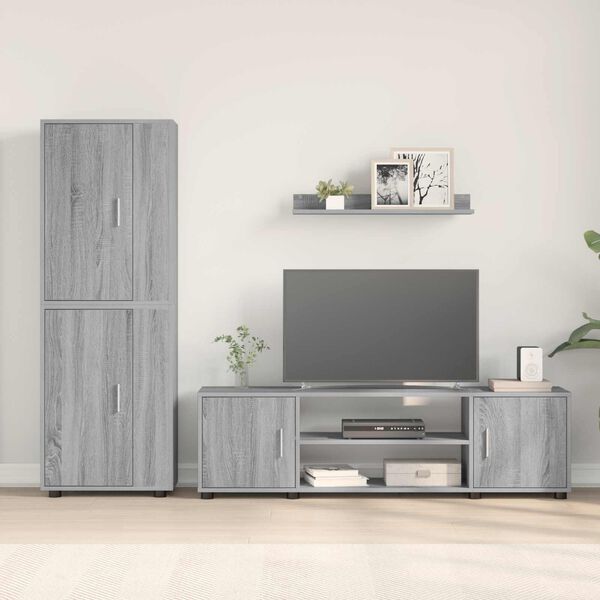 vidaXL TV Cabinet Set Wall-mounted 4 pcs Grey Sonoma Engineered wood