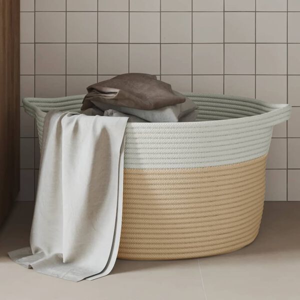 vidaXL Storage Basket Beige and White Ø40x25 cm Cotton