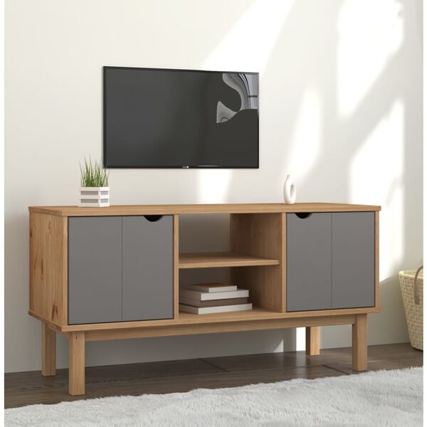 vidaXL TV Cabinet OTTA Brown and Grey 113.5x43x57 cm Solid Wood Pine