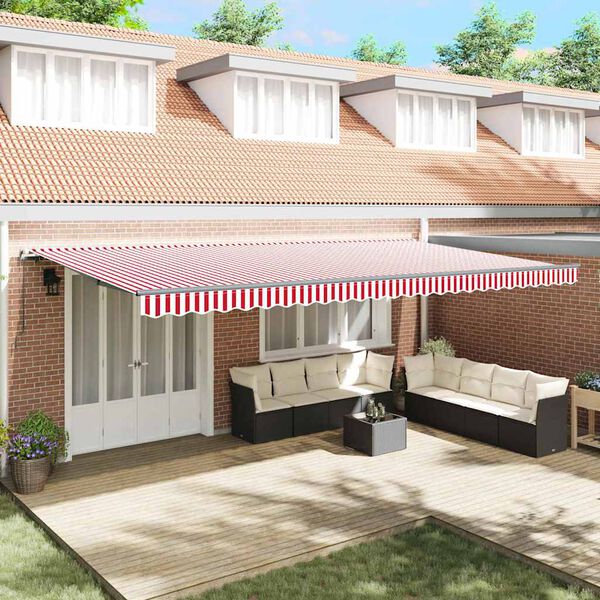 vidaXL Retractable Awning Manual Red and White 600 x 300 cm