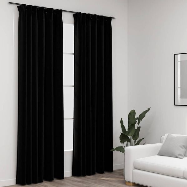 vidaXL Linen-Look Blackout Curtains with Hooks 2 pcs Black 140x245 cm