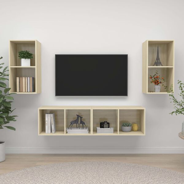 vidaXL Wall-mounted TV Cabinets 4 pcs Sonoma Oak Engineered Wood