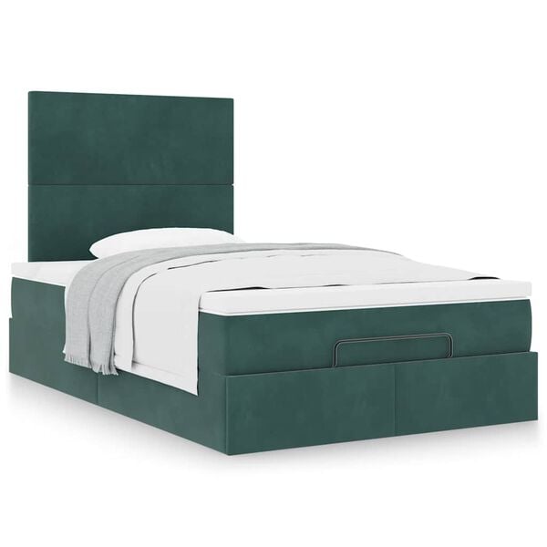 vidaXL Ottoman Bed with Mattresses Dark Green 120x200cm Velvet