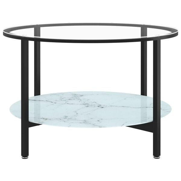 vidaXL Tea Table Black and White Marble 70 cm Tempered Glass